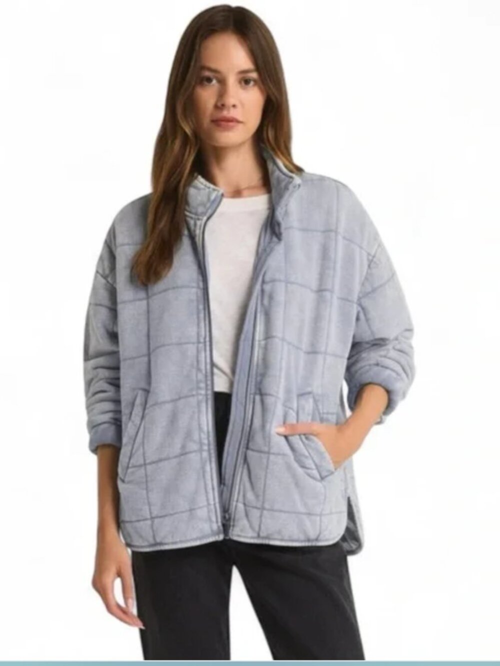 Z Supply Bonfire Knit Denim Quilted Jacket- Size Large